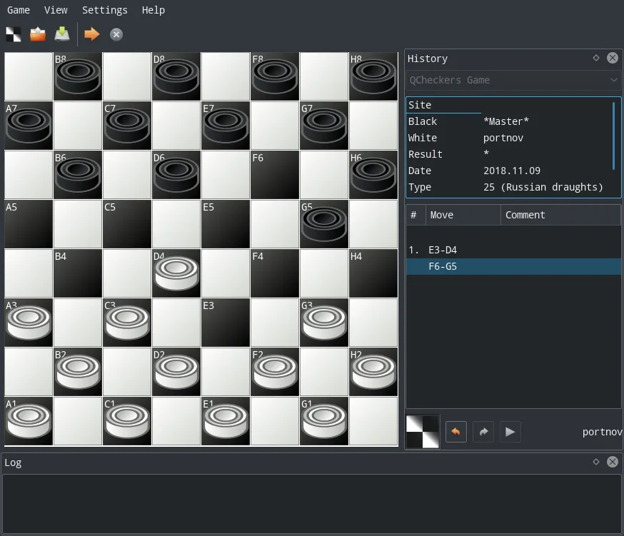 Giao diện chính thức của trò chơi QCheckers trên Linux