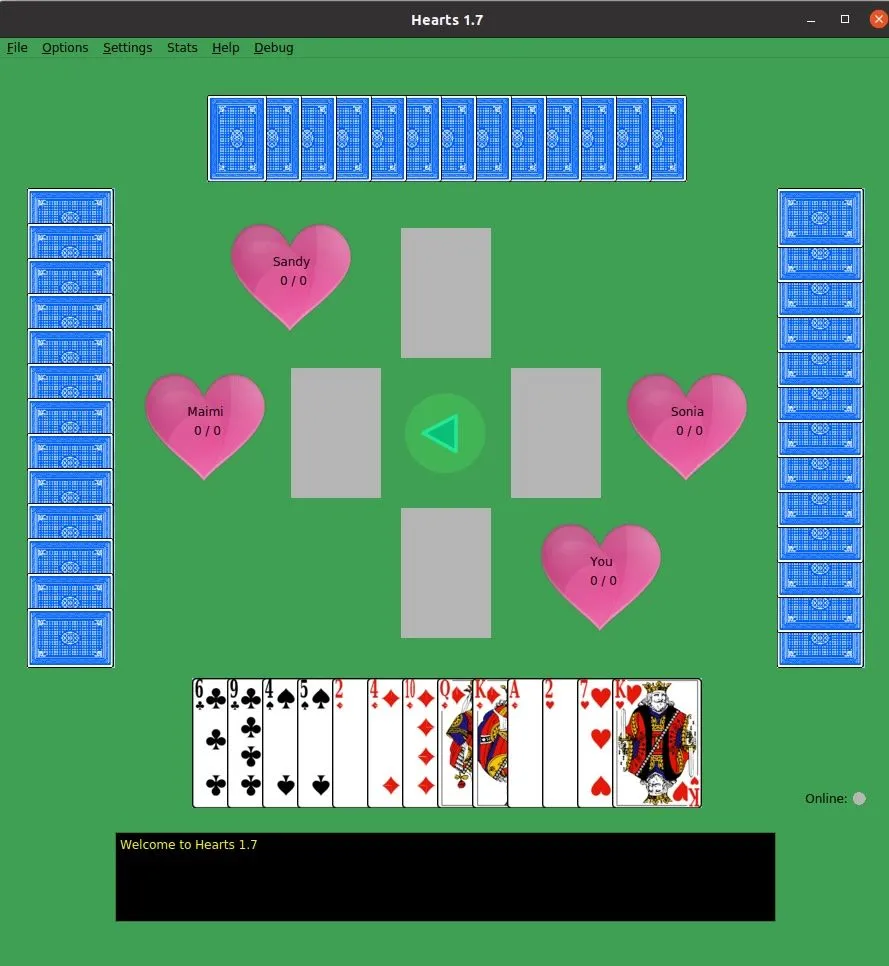 Giao diện game bài Hearts tương thích với hệ điều hành Linux