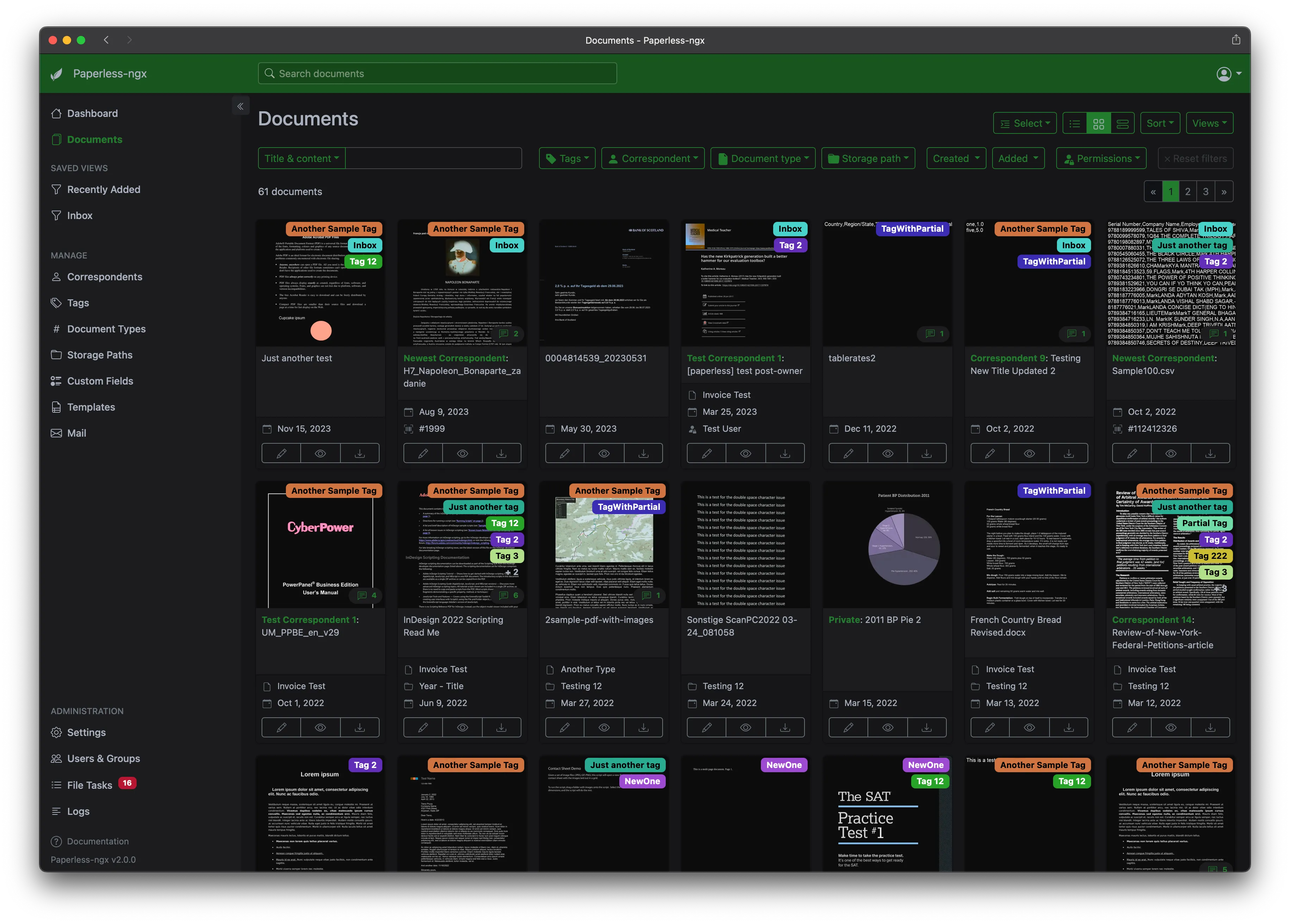 Giao diện phần mềm Paperless-ngx để tổ chức tài liệu đã quét