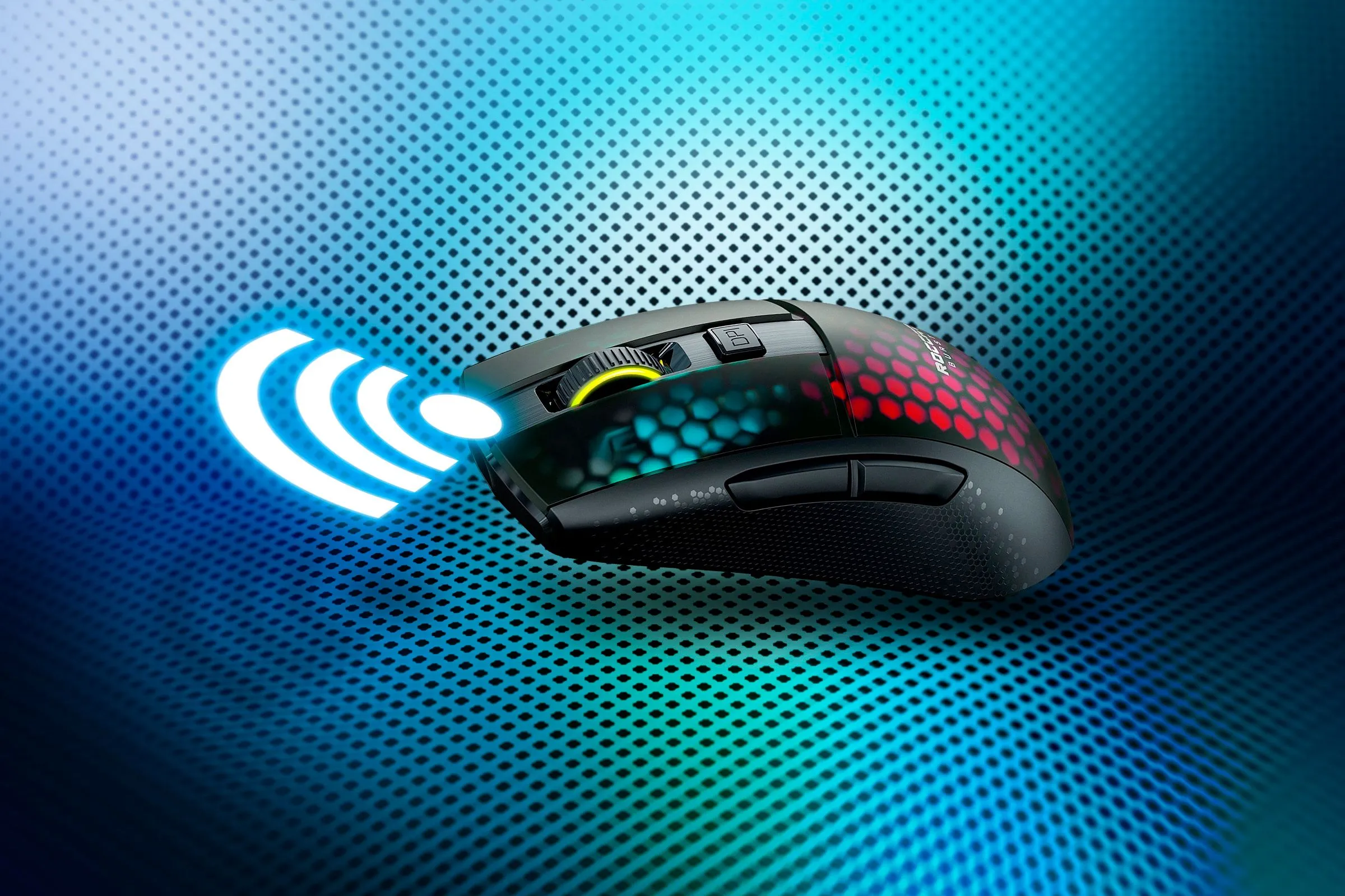 Hình ảnh biểu tượng chuột gaming không dây với tín hiệu mạnh mẽ