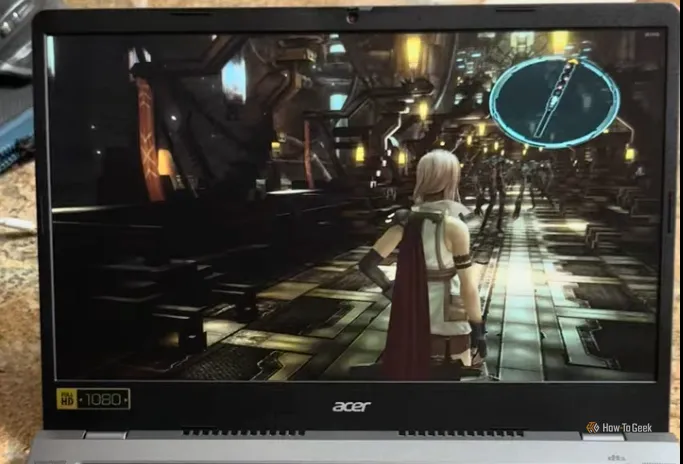 Màn hình game Final Fantasy 13 đang chạy mượt mà trên laptop Chromebook Plus với đồ họa sắc nét.