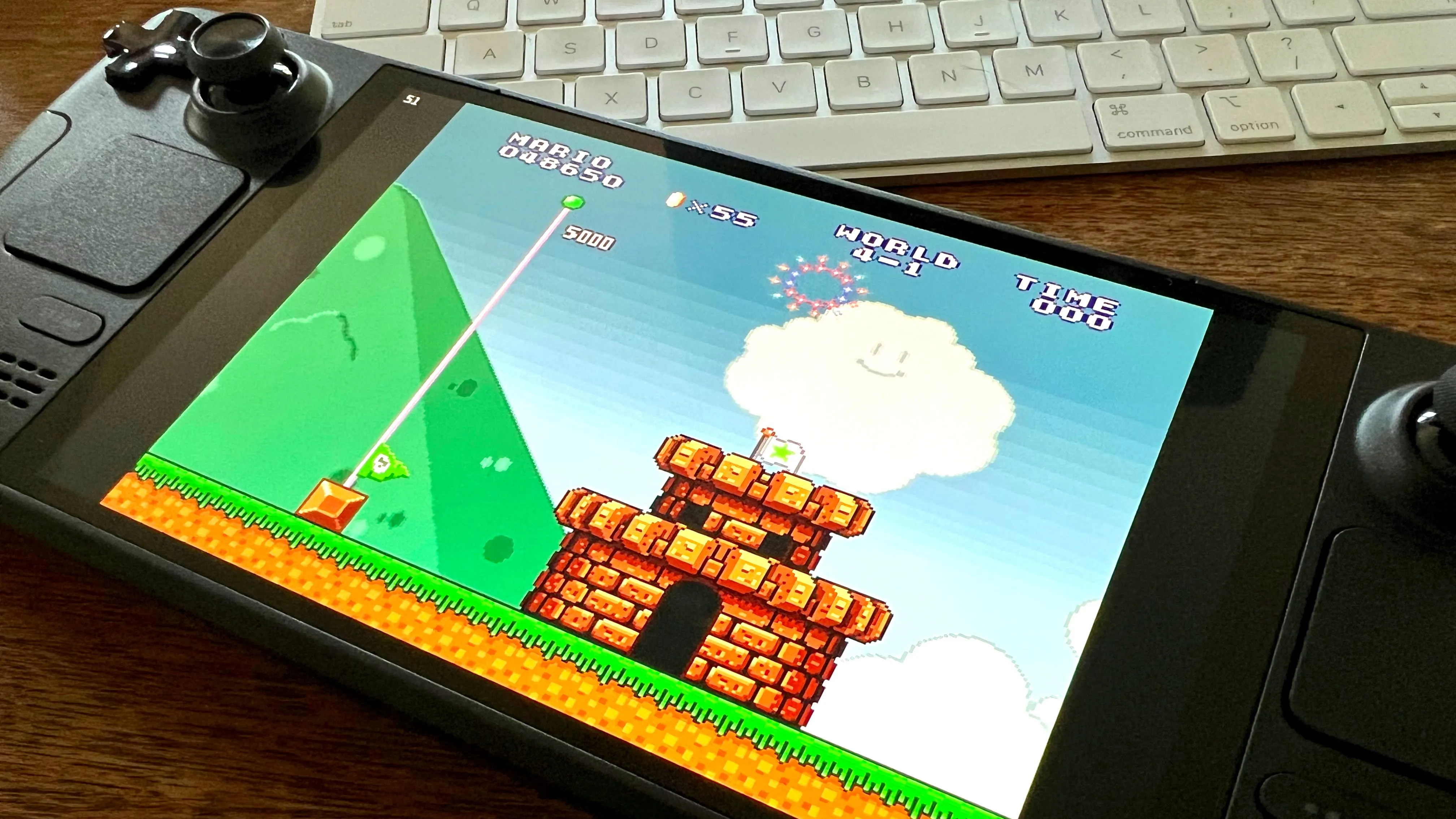 Steam Deck chơi game Super Mario All-Stars, minh họa khả năng giả lập game console cổ điển