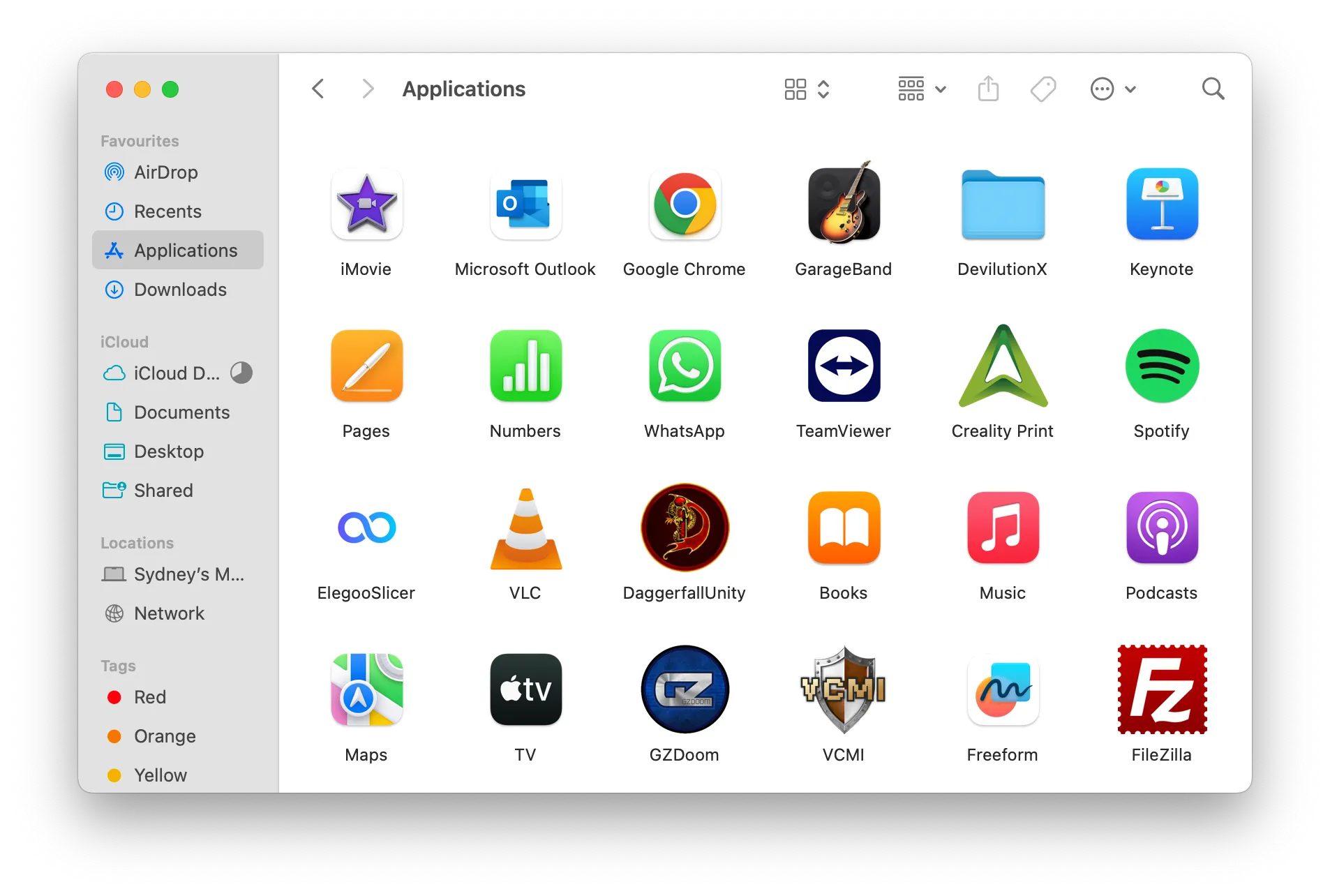 Thư mục Applications trong macOS, chứa các biểu tượng ứng dụng đã cài đặt