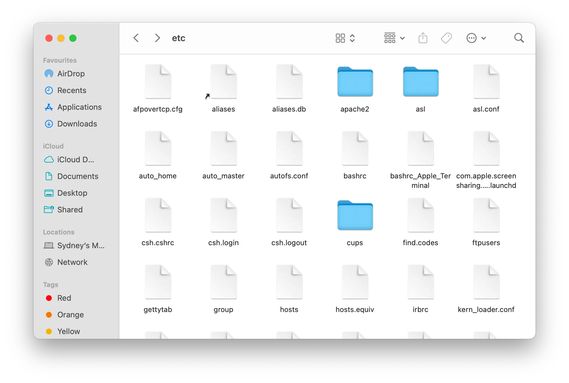 Thư mục etc trong macOS, chứa các tệp cấu hình hệ thống quan trọng