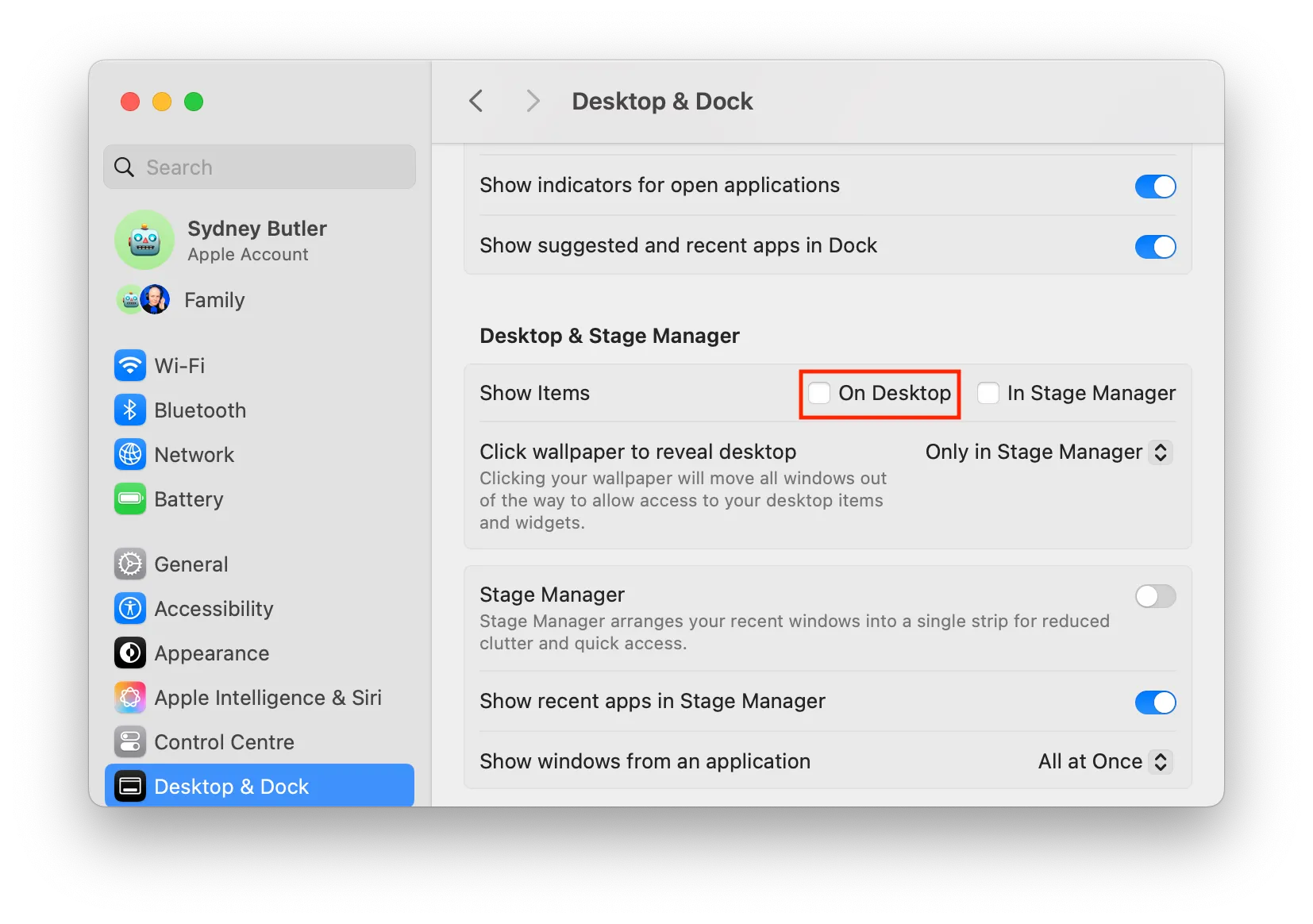Tùy chọn ẩn các mục trên màn hình nền macOS