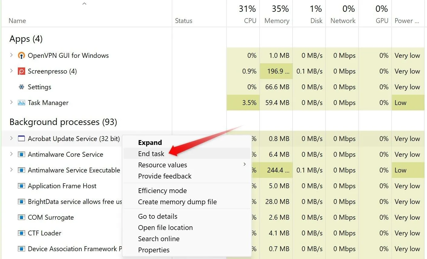 Vô hiệu hóa dịch vụ chạy ngầm trong Task Manager của Windows