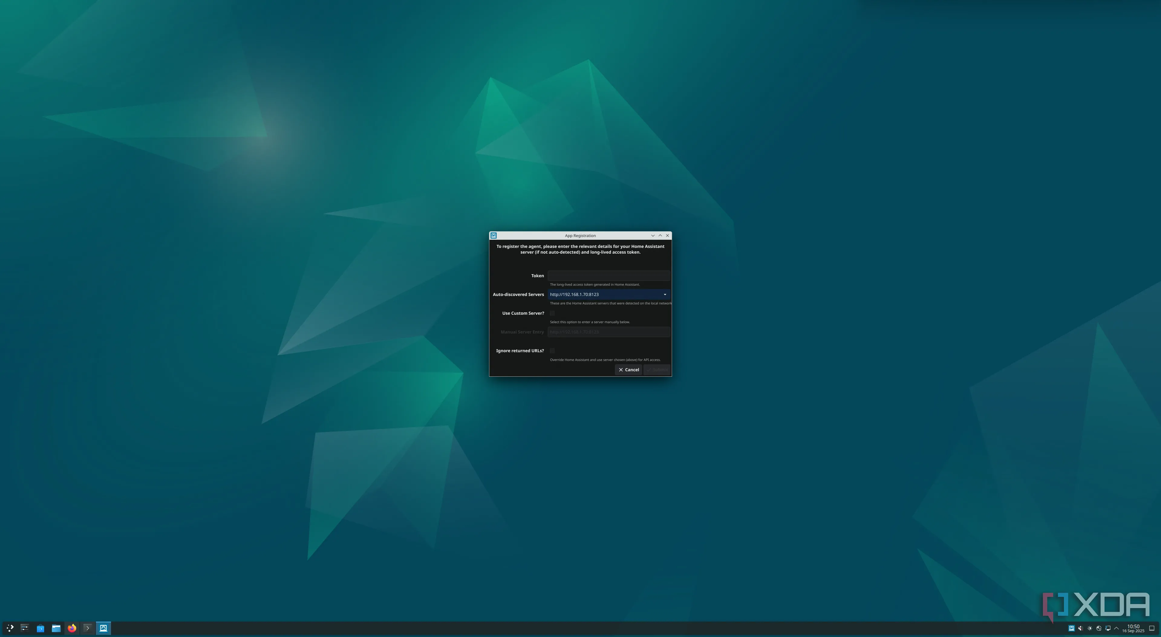 Ảnh chụp màn hình desktop với cửa sổ pop-up có tiêu đề &quot;Đăng ký ứng dụng&quot;.