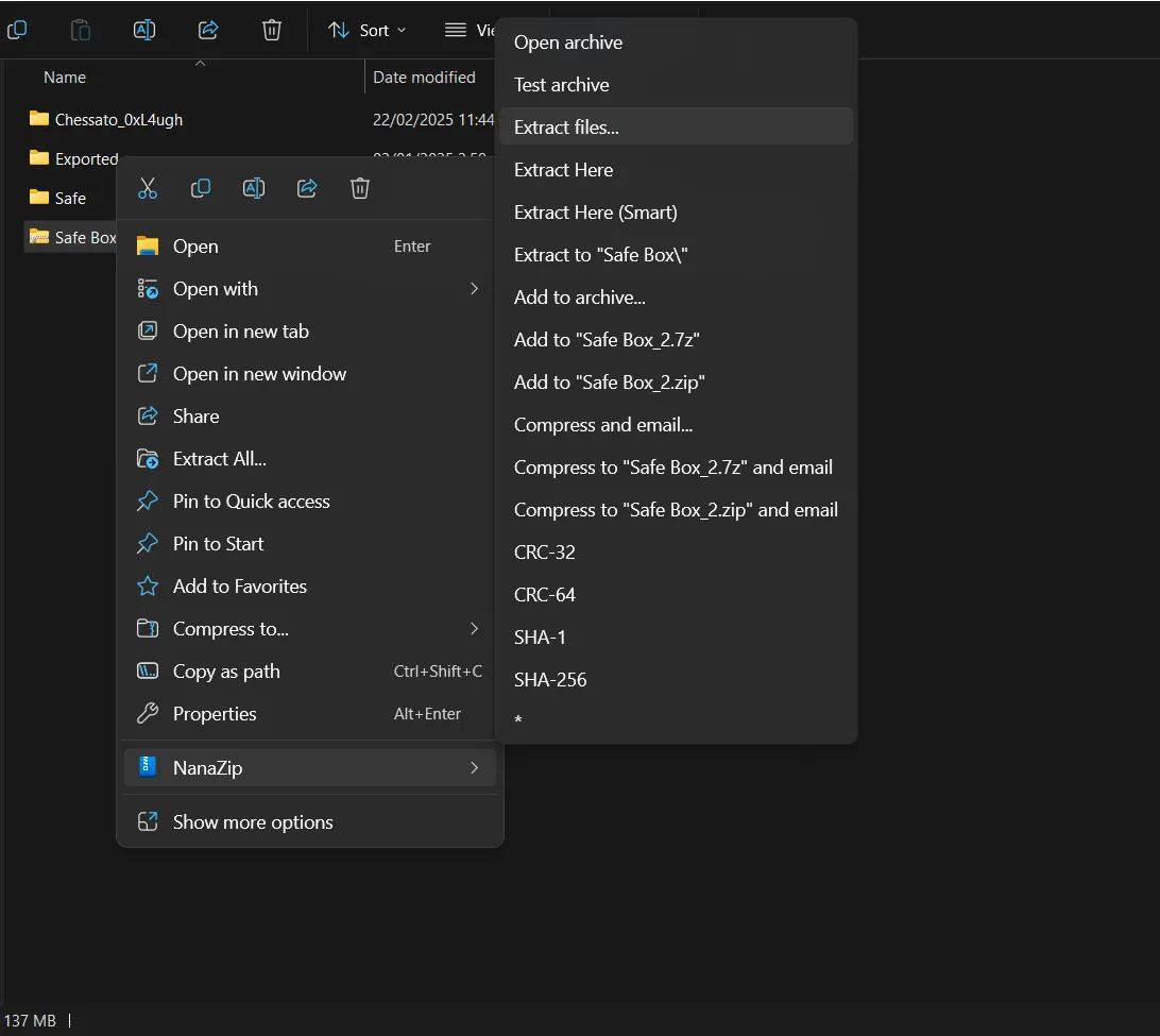 Các tùy chọn giải nén và nén của NanaZip được tích hợp tiện lợi trong menu ngữ cảnh của Windows File Explorer