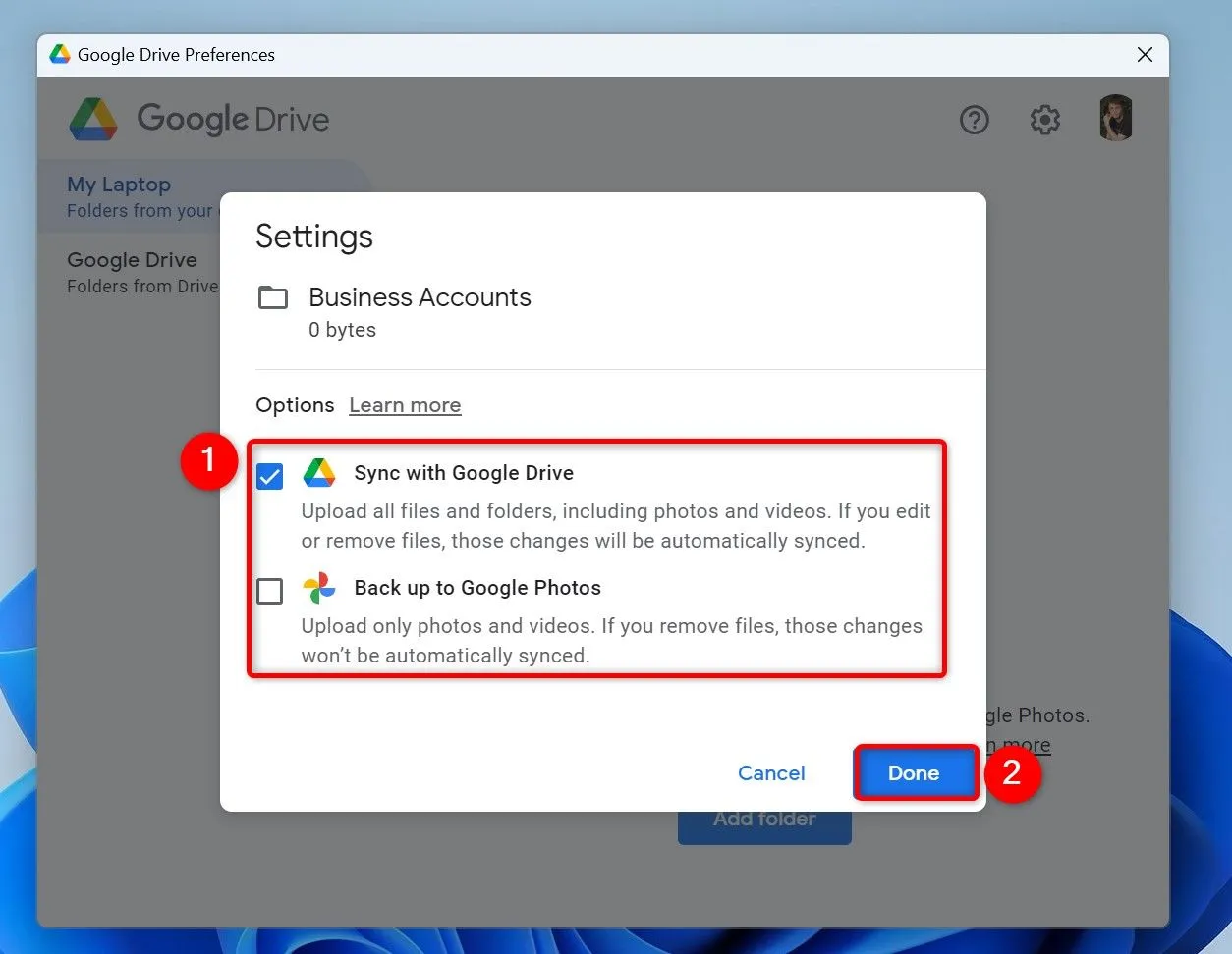 Các tùy chọn loại tải lên cho Google Drive và Google Photos