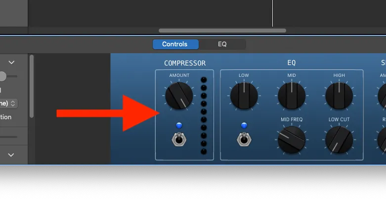 Cài đặt Compressor trong Smart Controls của GarageBand, dùng để cân bằng âm lượng giọng nói trong podcast.