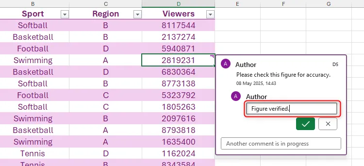 Comment mới được thêm vào chuỗi chú thích trên ô trong Excel