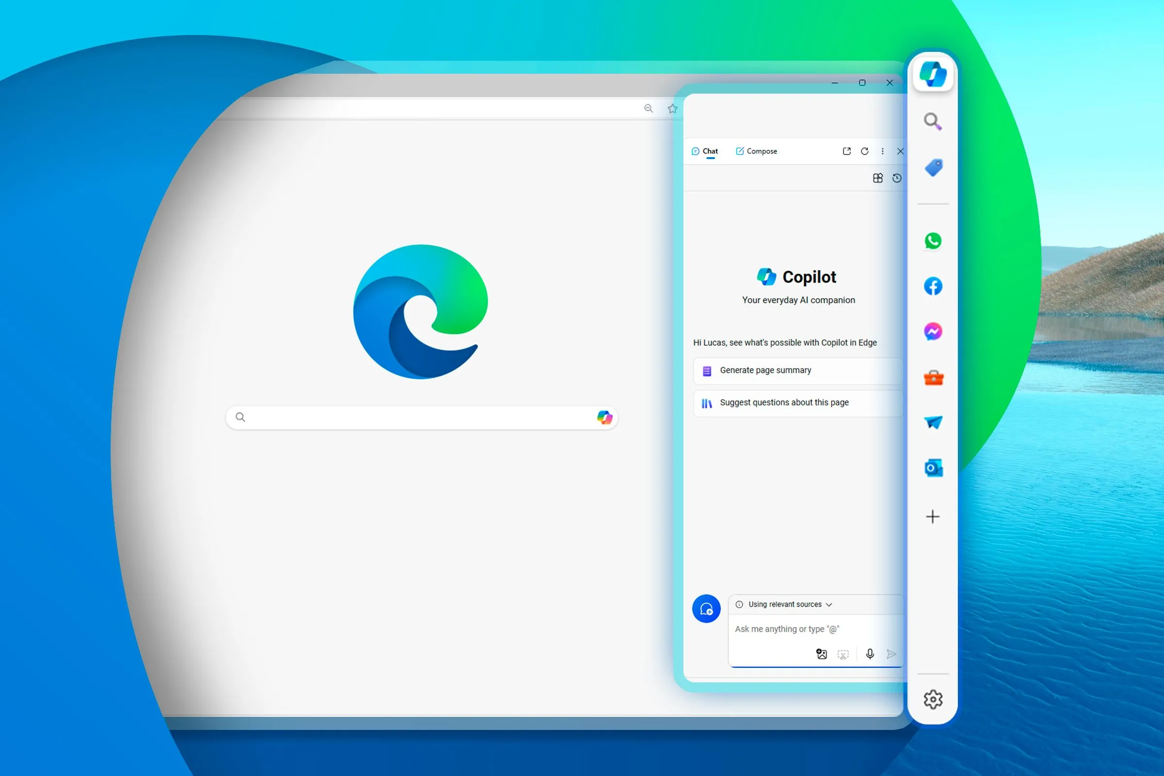 Cửa sổ trình duyệt Microsoft Edge với thanh bên (sidebar) được làm nổi bật, minh họa các công cụ đa nhiệm.