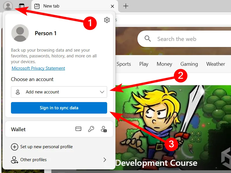 Đăng nhập tài khoản Microsoft để đồng bộ dữ liệu Edge