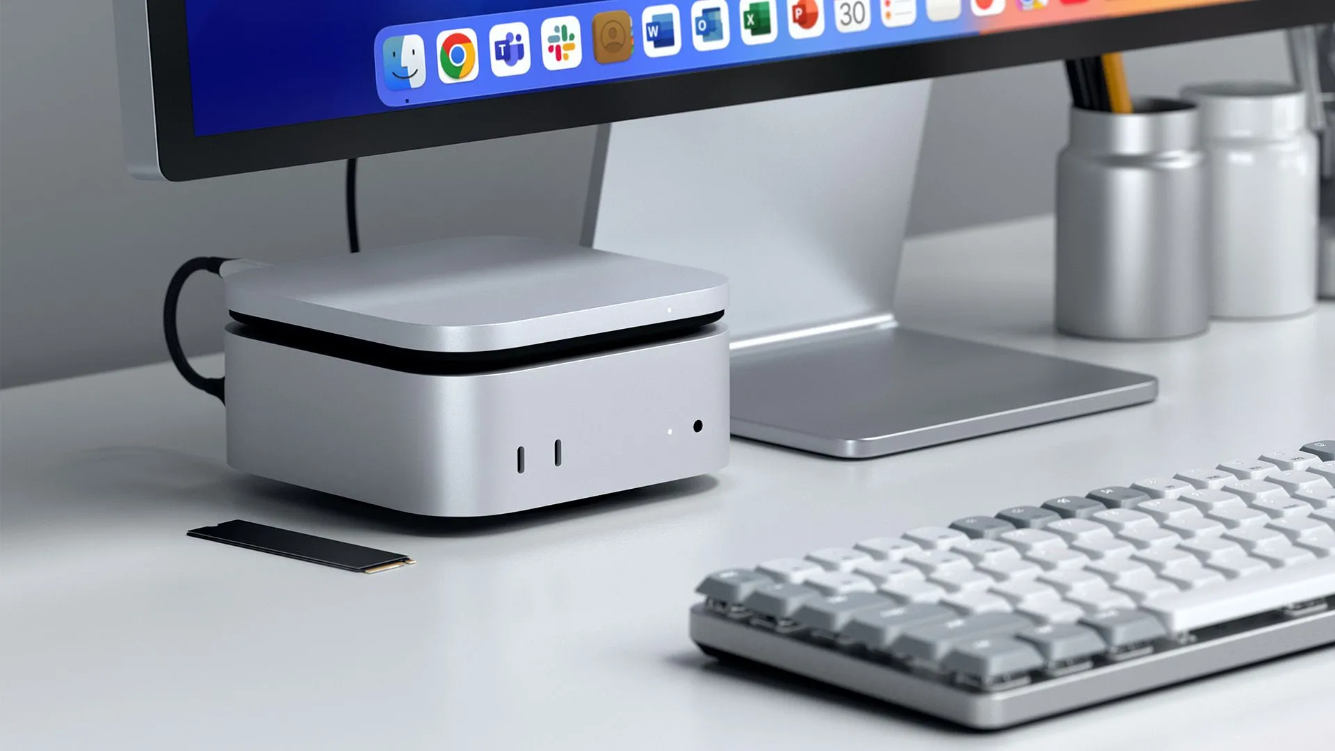 Dock USB4 Satechi kết nối với Mac Mini M4, minh họa sự khác biệt và tương đồng giữa chuẩn USB4 và Thunderbolt 5.