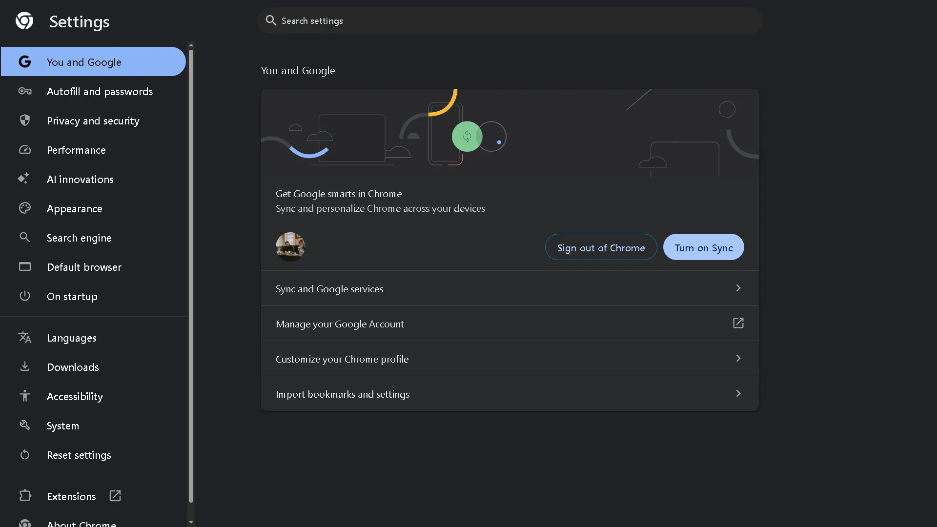 Giao diện cài đặt Google Chrome hiển thị tùy chọn bật đồng bộ hóa dữ liệu.