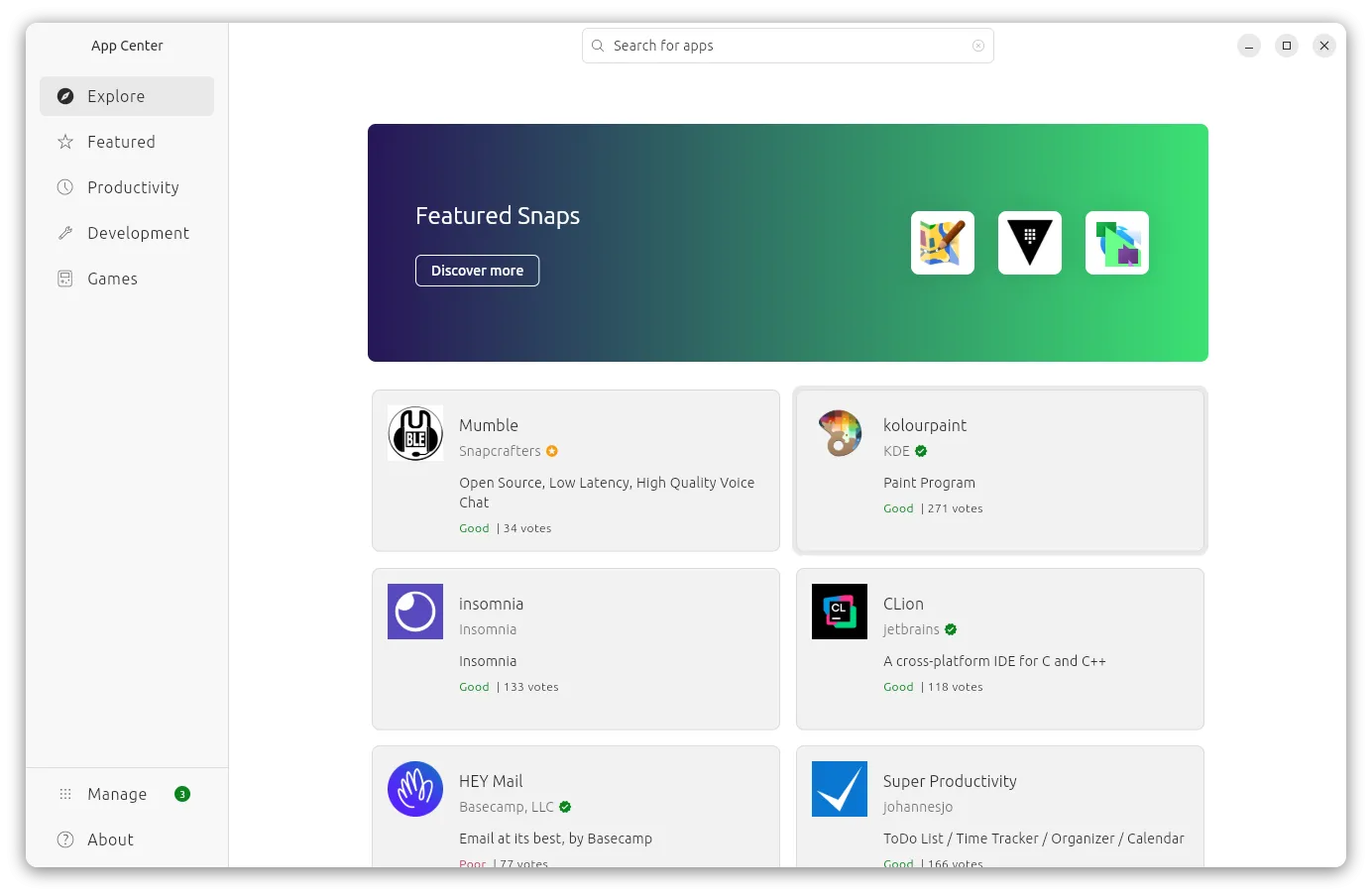 Giao diện Cửa hàng ứng dụng Ubuntu, nơi người dùng có thể tìm kiếm và cài đặt phần mềm an toàn.