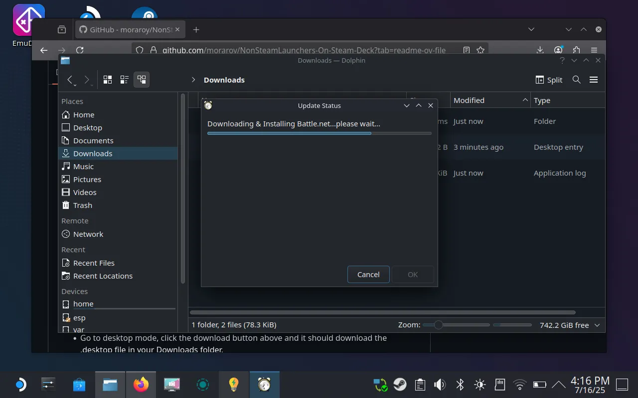 Giao diện NonSteamLauncher đang tải xuống và cài đặt Battle.net