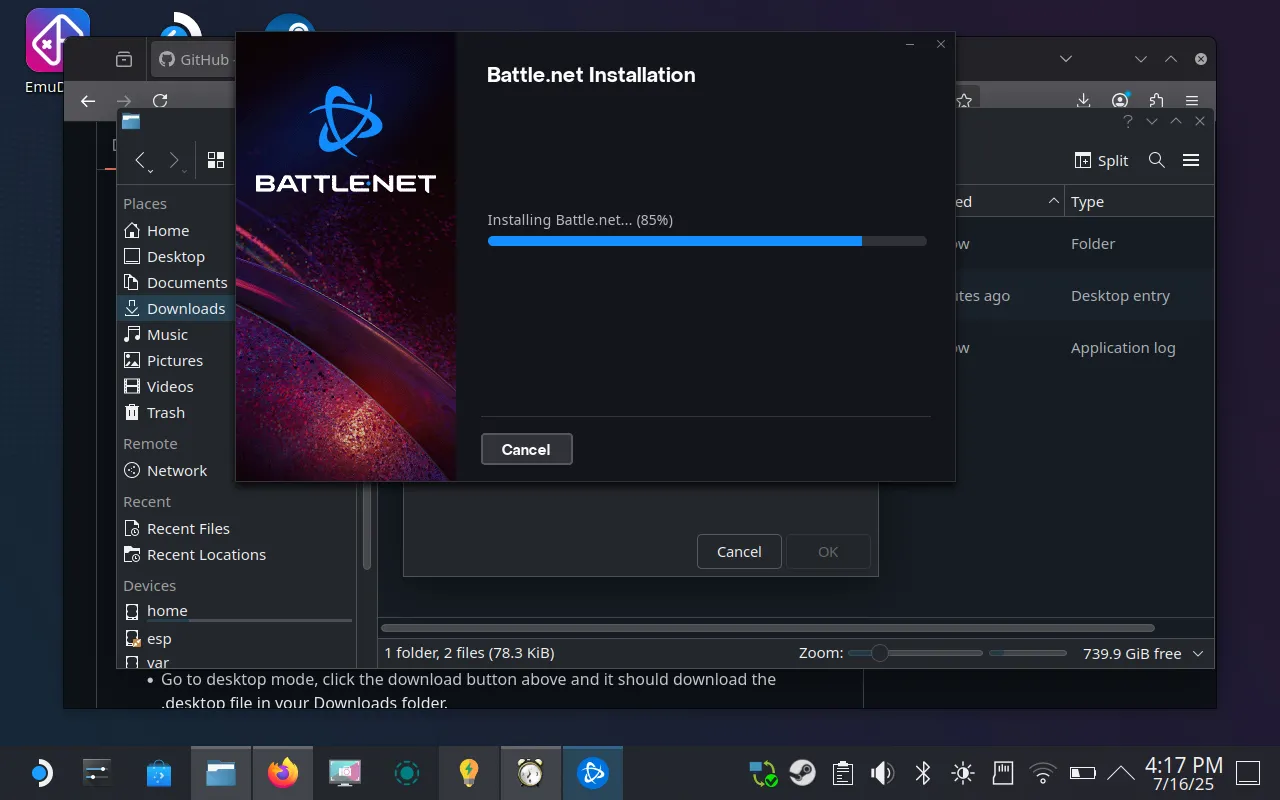 Giao diện trình cài đặt Battle.net tự động trên Steam Deck