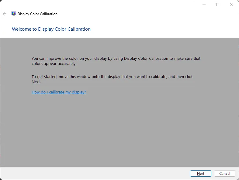Giao diện trình hướng dẫn cân chỉnh màu màn hình tích hợp trên hệ điều hành Windows