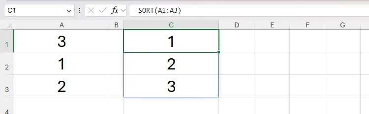 Hàm SORT trong Excel trả về một kết quả động, tràn ô.