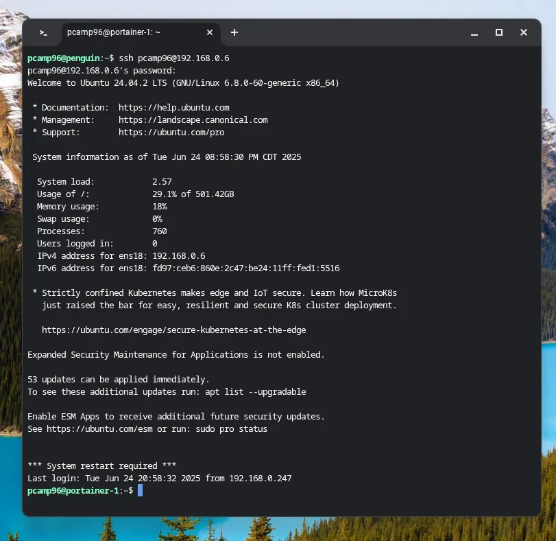 Kết nối SSH vào một máy chủ từ terminal Linux trên ChromeOS, thực hiện các lệnh quản lý từ xa