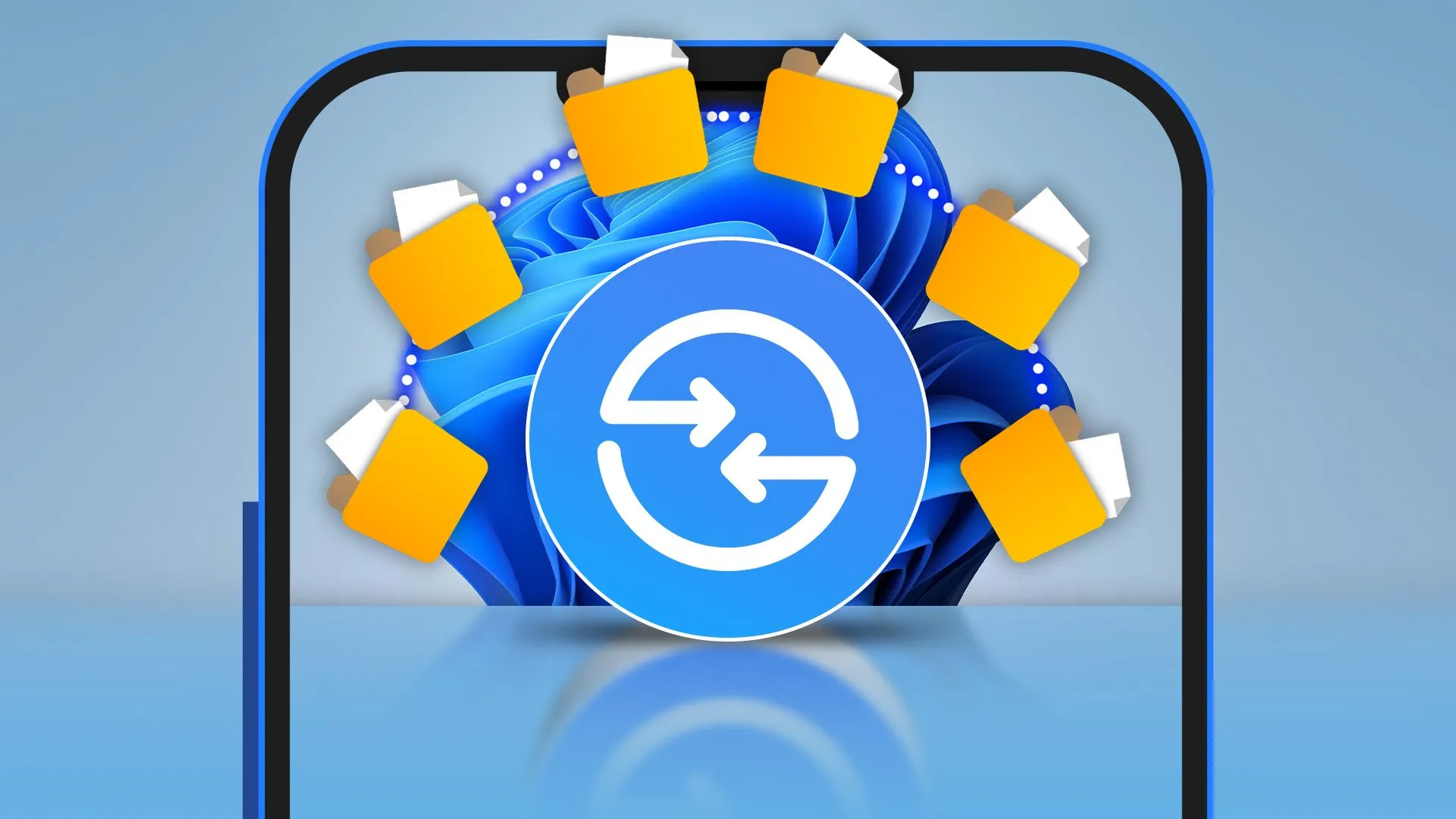 Màn hình điện thoại hiển thị biểu tượng Chia sẻ Nhanh và các thư mục tệp, gợi ý việc truyền tệp