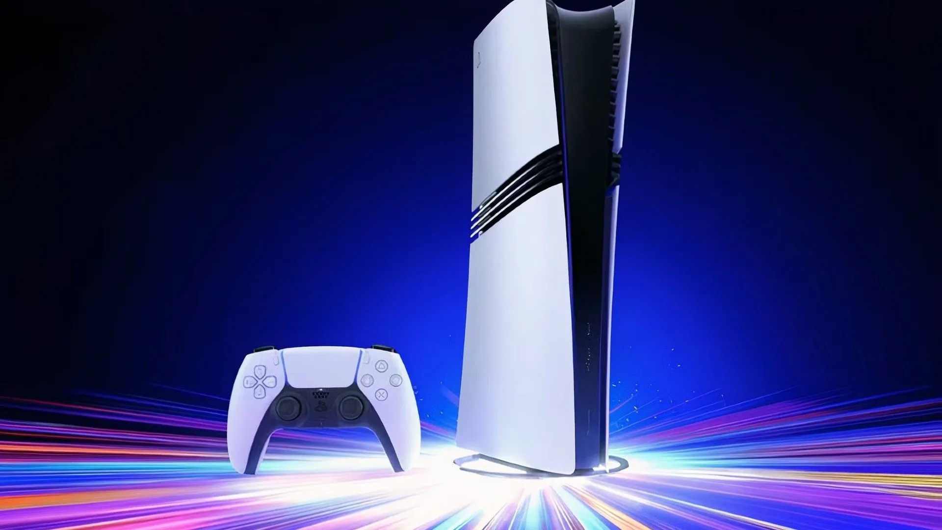 Máy chơi game PlayStation 5 Pro với đèn nền xanh