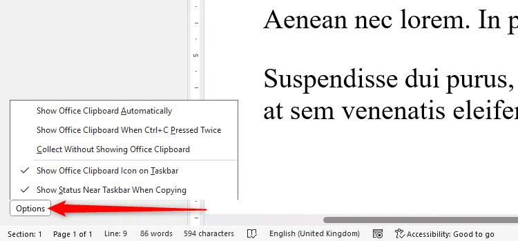 Menu Tùy chọn mở rộng của Clipboard trong Microsoft Word để cá nhân hóa