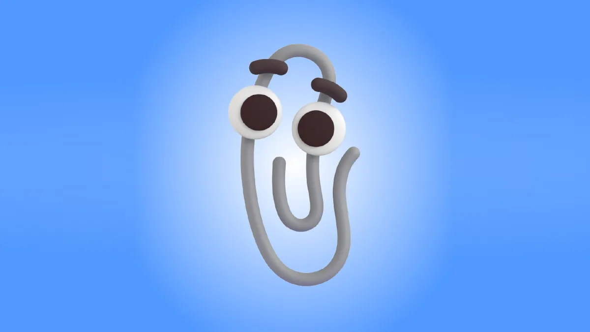 Microsoft Clippy, trợ lý ảo hình kẹp giấy đáng yêu với đôi mắt lồi và lông mày.