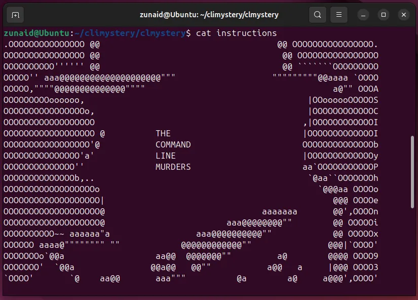 Người chơi đang điều tra vụ án trong game clmystery thông qua các lệnh dòng lệnh Linux trên terminal để tìm manh mối.