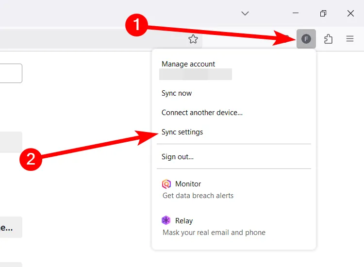 Tùy chọn cài đặt đồng bộ của trình duyệt Firefox
